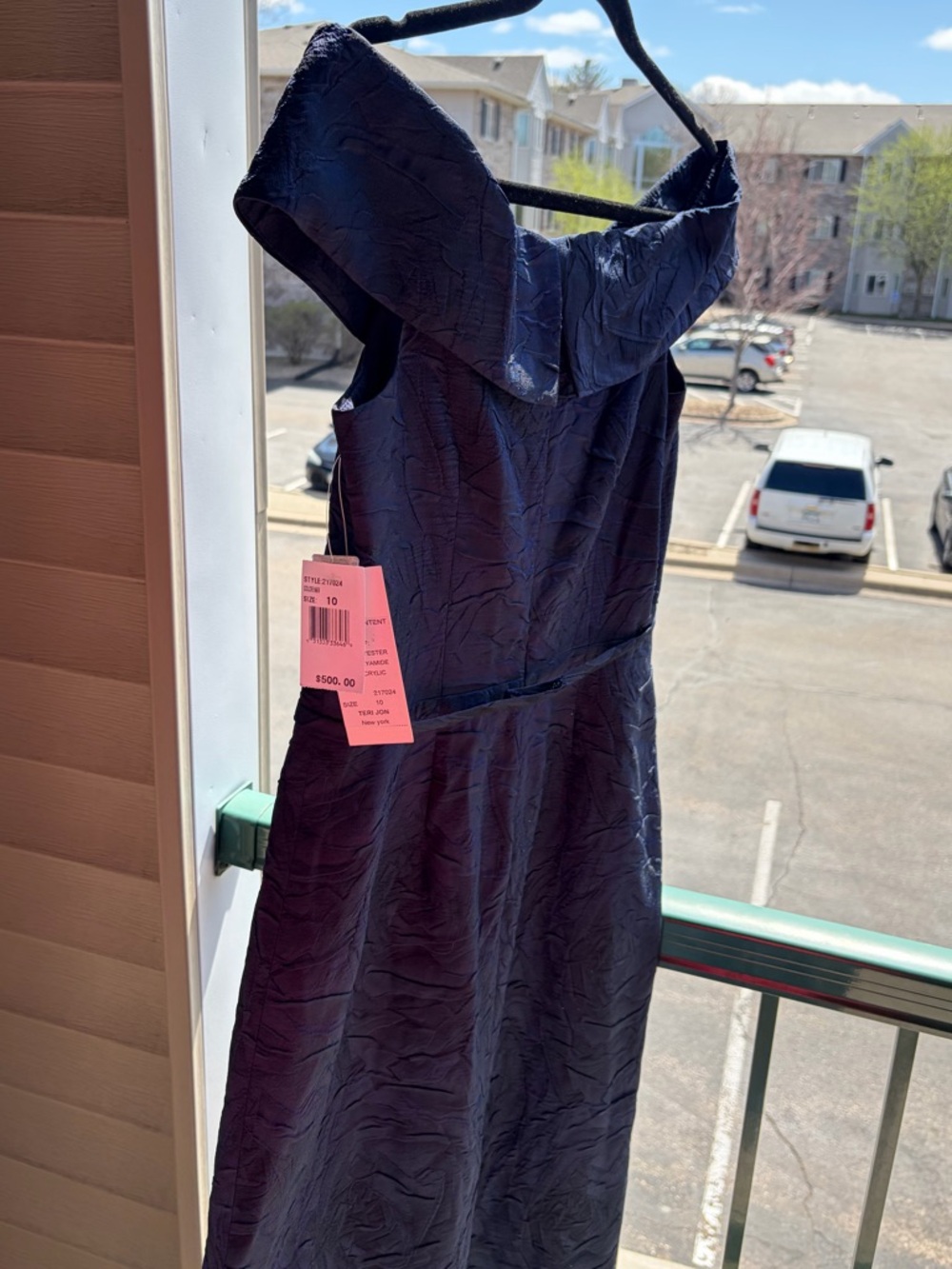 🆕🫐 Teri Jon Rickie Freeman Navy Evening Gown Size 10 Textured Formal Maxi Dress - Picture 7 of 15